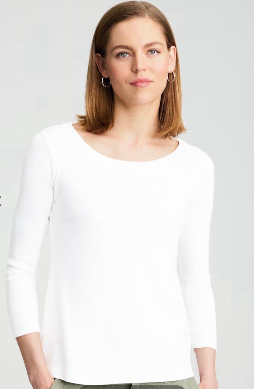 J. Jill Women's 100% Pima Cotton 3/4-Sleeve Scoop-Neck Long Sleeve Tee Top XS